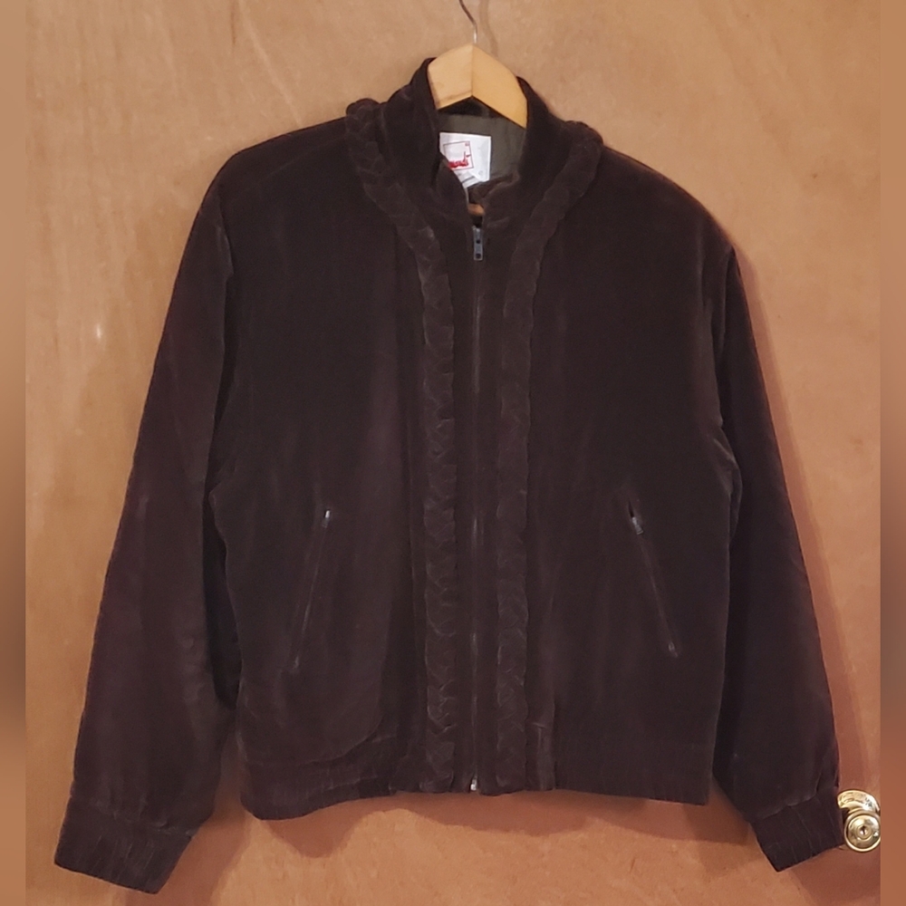 Mondi Brown Velvet Fully Lined Zip Front Jacket 2 Zippered Pockets